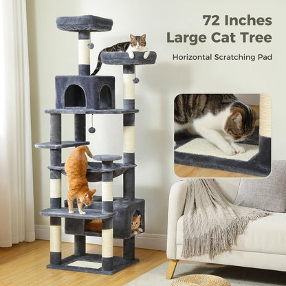 PAWZ Road Large Cat Tree, 72 Inches Cat Tower for Large Cats, Cat Condo with Sisal-Covered