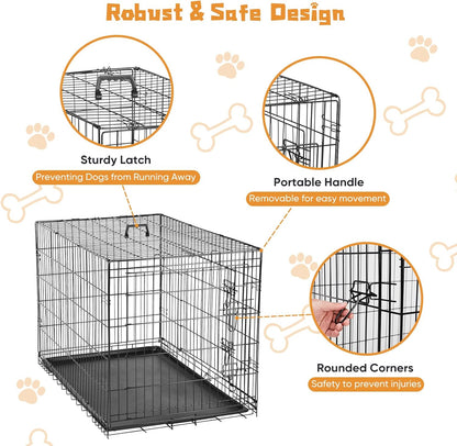 DUMOS Dog Crate, 42 Inch Large Double Door Dog Cage with Divider Panel and Plastic Leak-Proof Pan