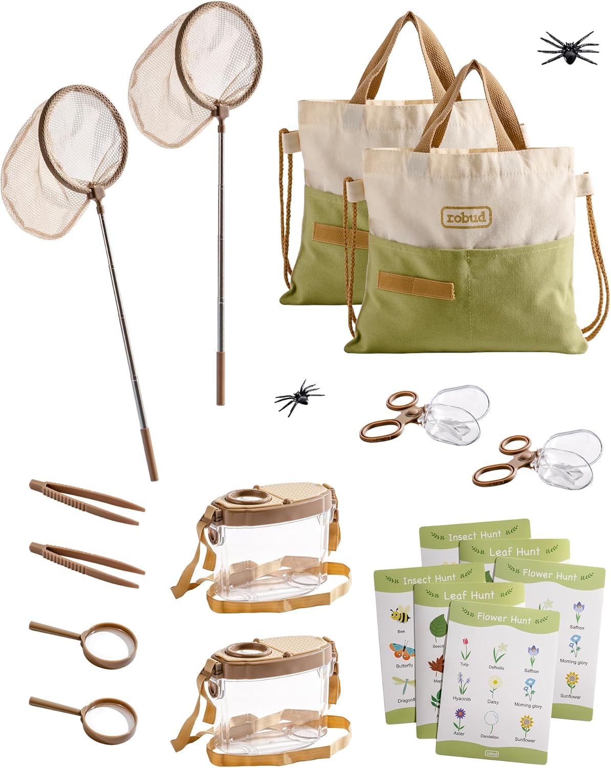 ROBUD Dual Kids Explorer Kit, Bug Catcher Kit with Bags Kit, Green Outdoor Exploration Set for