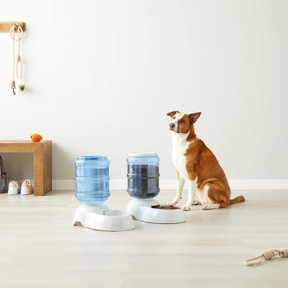Amazon Basics Automatic Dog Cat Water Dispenser Gravity Feeder and Waterer Set, Large, 12-Pound