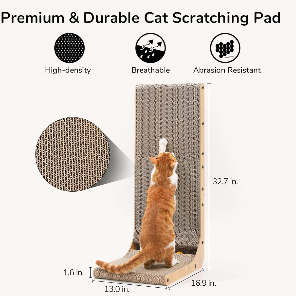 FUKUMARU Cat Scratcher, 32.7 Inch L Shape Cat Scratch Pad Wall Mounted, Cat Scratching Cardboard