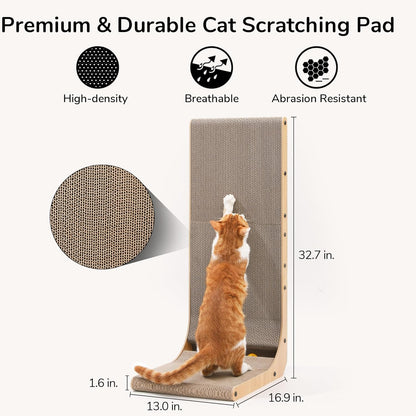 FUKUMARU Cat Scratcher, 32.7 Inch L Shape Cat Scratch Pad Wall Mounted, Cat Scratching Cardboard