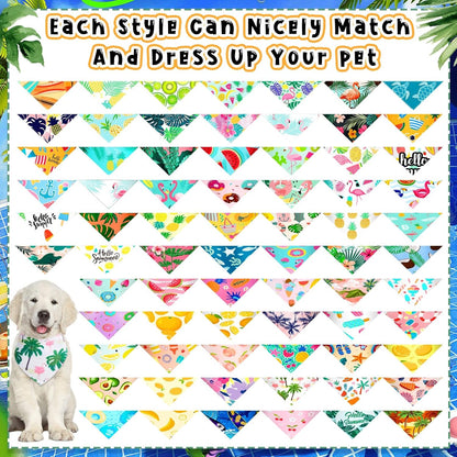 Reginary 72 Pack Summer Bandanas - Triangle Scarf Bibs for Dogs - Adjustable Dog Bandana for Pet