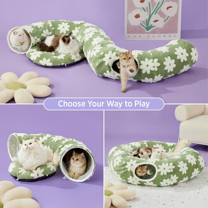 Lesure Large Cat Tunnel Bed - Cute Donut Bed for Indoor Cats with Washable Circle Cushion, Round