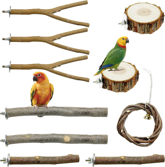 Allazone 10 PCS Natural Parrot Perch Bird Cage Accessories, Bird Platforms, Wood Stands, Grinding