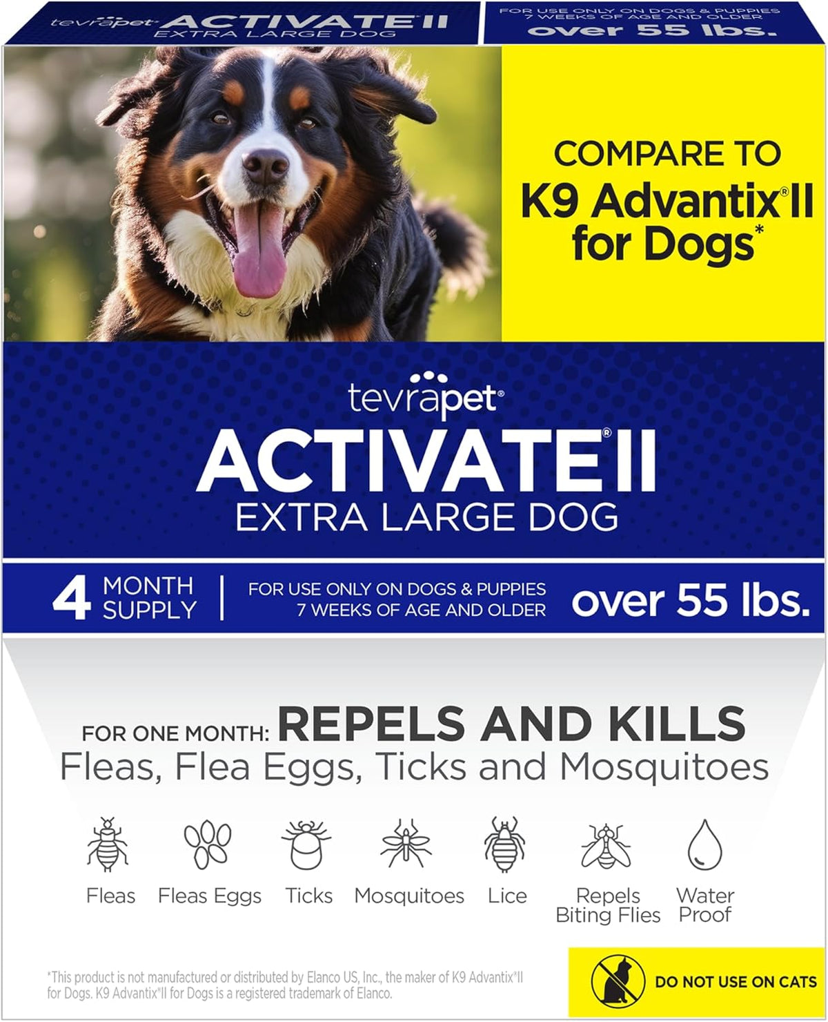 TevraPet Activate II Flea and Tick Prevention for Dogs | 4 Count | Extra Large Dogs 55+ lbs |