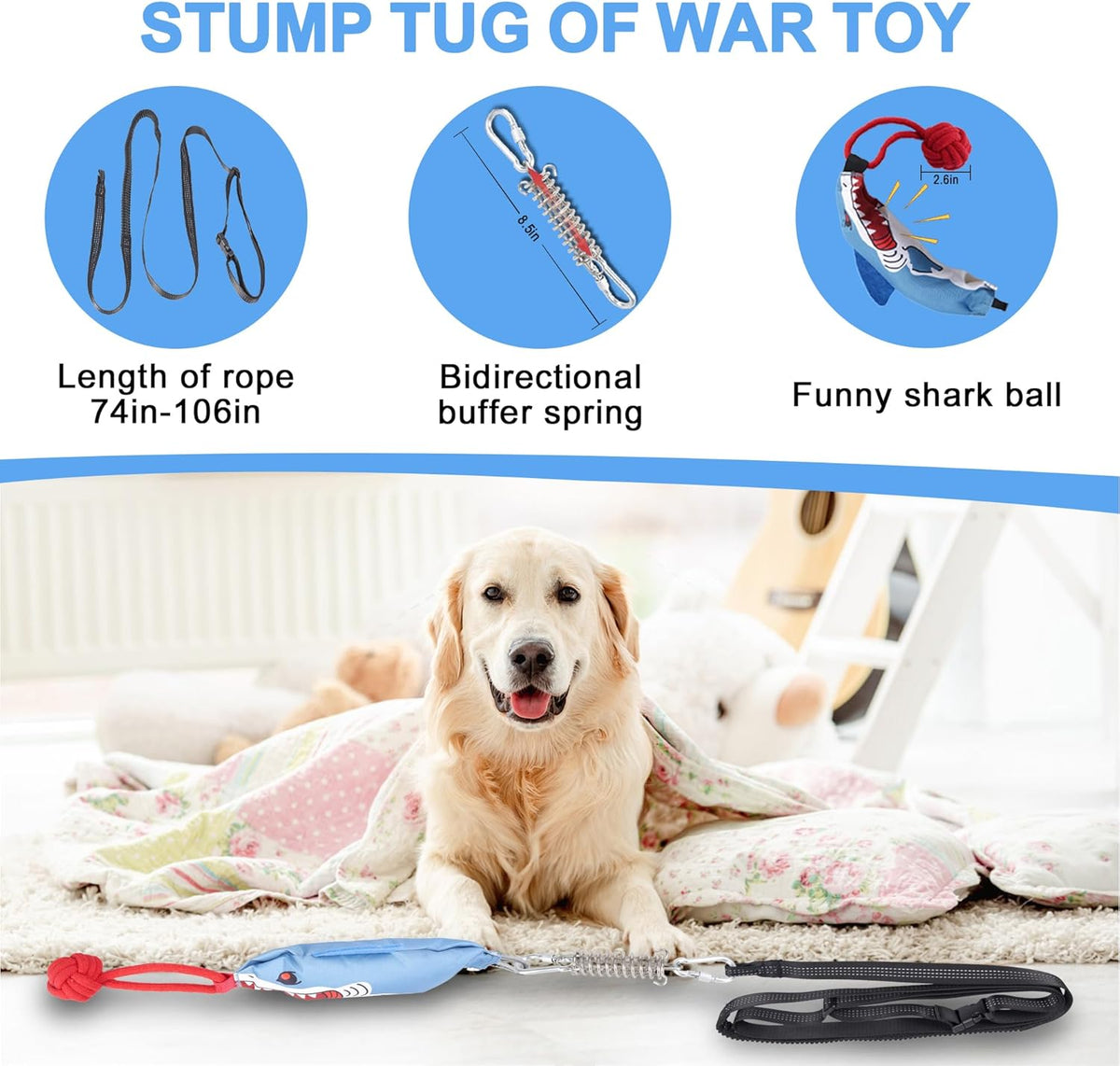 Dog Tree Tug of War Toy with Squeaky, Tethered Tug of War Outdoor Toy Self Play for Aggressive