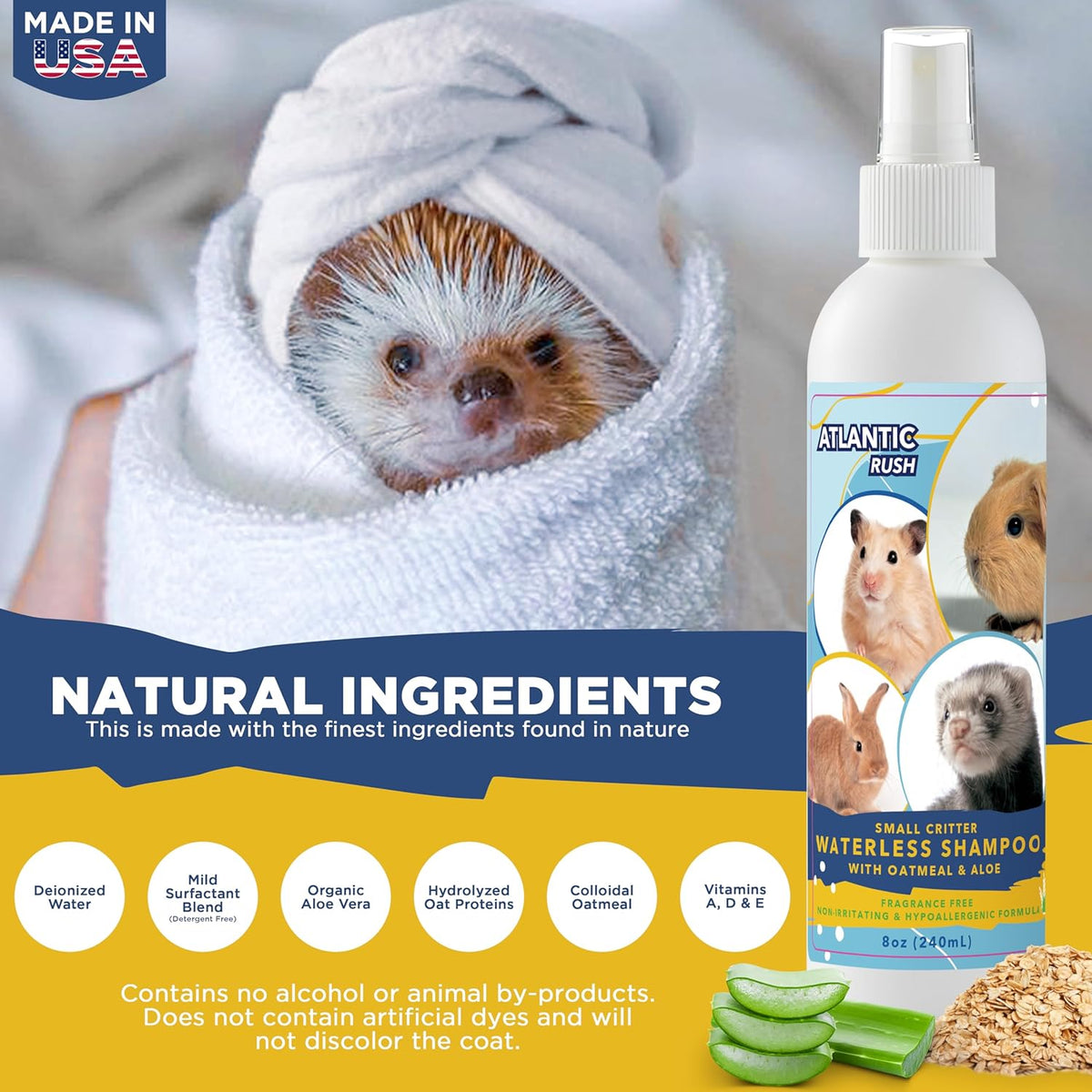 Waterless Shampoo for Small Critters - 8oz Fragrance Free, Cruelty Free Dry Shampoo - No Rinse for