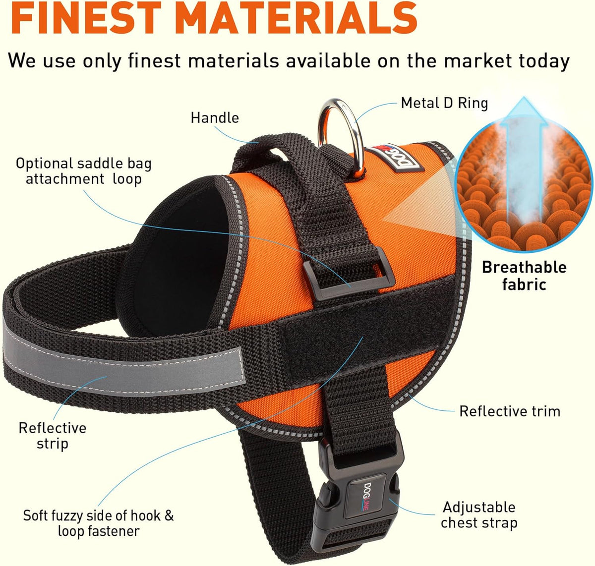 Dogline Dog Harness, Reflective No-Pull Adjustable Vest with Handle for Walking, Training