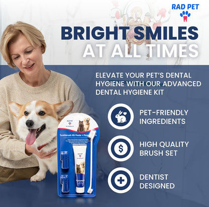 Rad Health Dental Kit - Dog Toothbrush and Toothpaste Kit for Daily Oral Care, Dual Brushes for