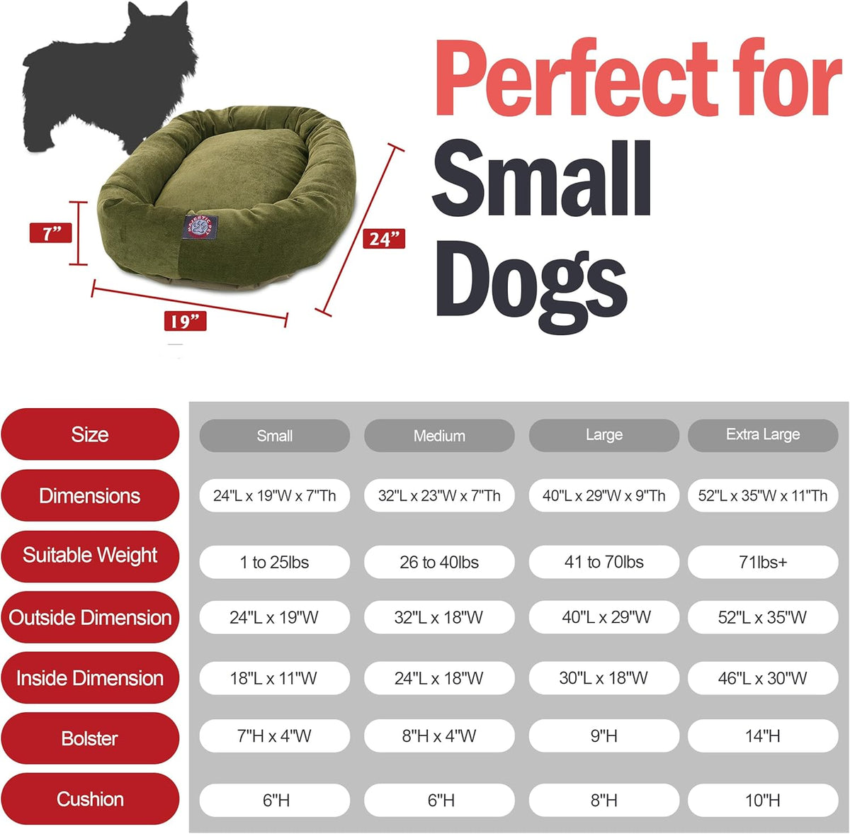 Majestic Pet Villa 24 Inch Shredded Memory Foam Dog Bed for Small Sized Dogs 24x19x7