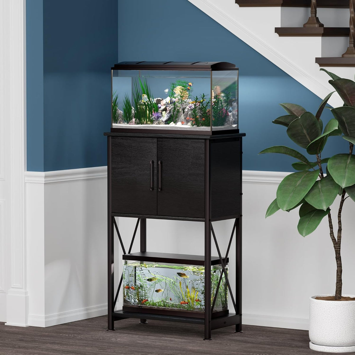 5-10 Gallon Fish Tank Stand, Metal Double Aquarium Stand with Cabinet for Fish Tank Accessories