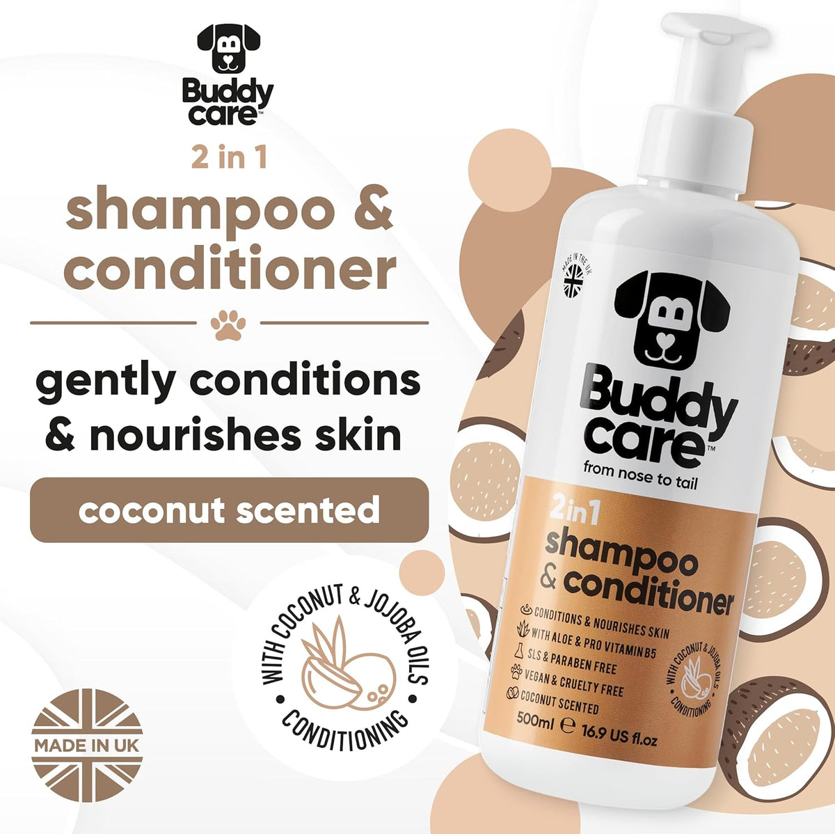 2in1 Dog Shampoo and Conditioner (16.90oz) | Coconut Scented Dog Shampoo Sensitive Skin |
