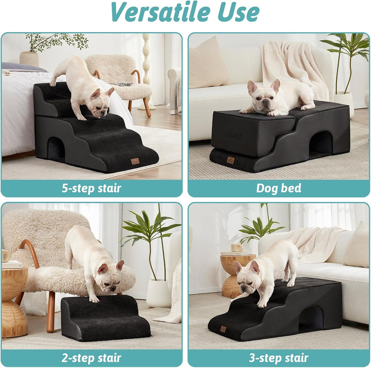 Extra Wide Dog Stairs with Tunnel, Detachable Large Pet Step for Small Medium Dog, Puppy or Cat