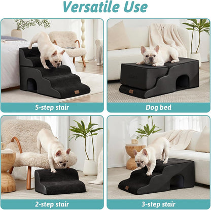 Extra Wide Dog Stairs with Tunnel, Detachable Large Pet Step for Small Medium Dog, Puppy or Cat