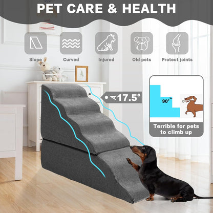 Dog Step Stairs for High Beds 30-36 inches Tall, 6-Step Doggy Steps for Puppies, 33D Foam Pet