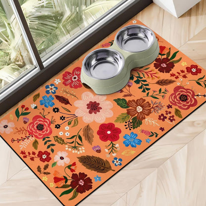 Dog Food Mats for Floors, Absorbent Dog Bowl Mat for Food and Water Dispenser Mat, Quick Dry Cat
