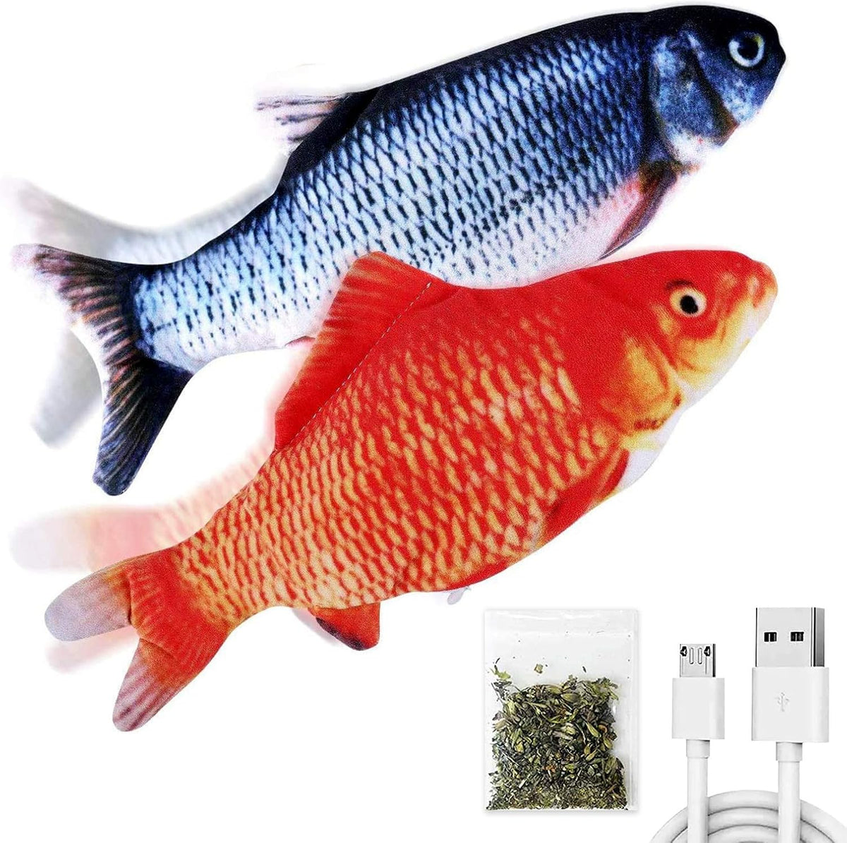 TOOGE 2 Pack 9" Floppy Fish Cat Toys with SilverVine and Catnip for Indoor Cats for Small Dogs