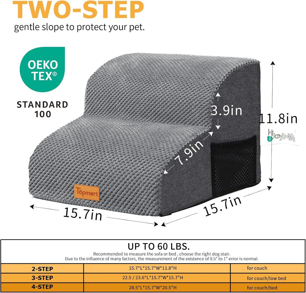 Topmart High Density Foam Pet Steps 2 Tiers,11.8" High,Non-Slip Dog Stairs,Soft Foam Dog Ramp