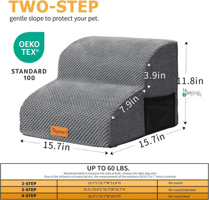 Topmart High Density Foam Pet Steps 2 Tiers,11.8" High,Non-Slip Dog Stairs,Soft Foam Dog Ramp