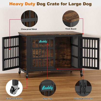 EasyCom 48"/42"/33" Dog Crate Furniture with Name Tag, Heavy Duty Dog Kennel Indoor for Large Dogs