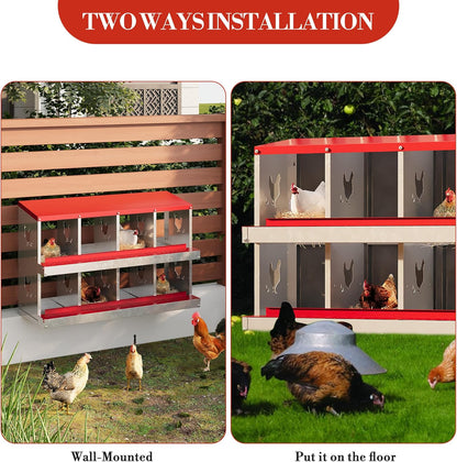 8 Hole Chicken Nesting Box with Roll Out Egg Tray, Rustproof & Ventilated Chicken Laying Boxes for
