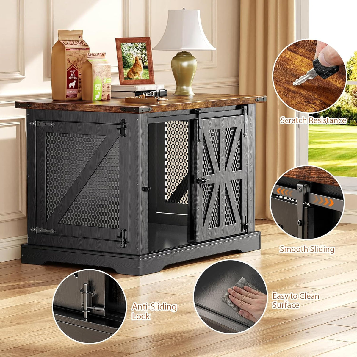 VOPEAK 40" Farmhouse Dog Crate Furniture, Heavy Duty Dog Cage for Medium Large Dogs, Dog Crate Dog