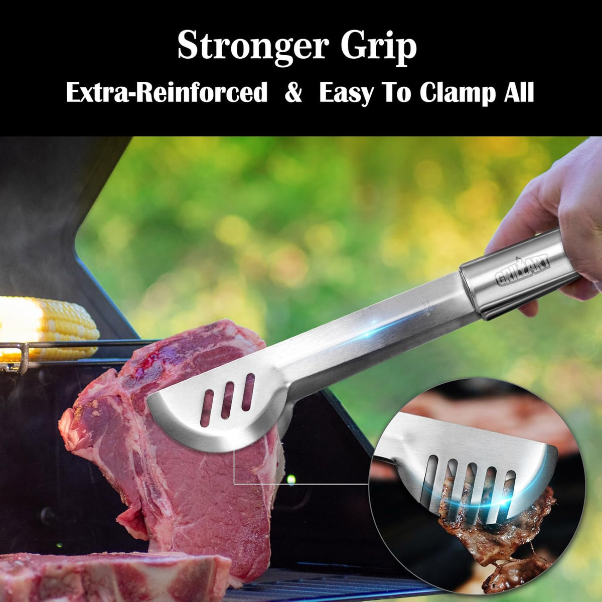 GRILLART BBQ Grill Utensil Tools Set Reinforced BBQ Tongs 19-Piece Stainless-Steel Barbecue