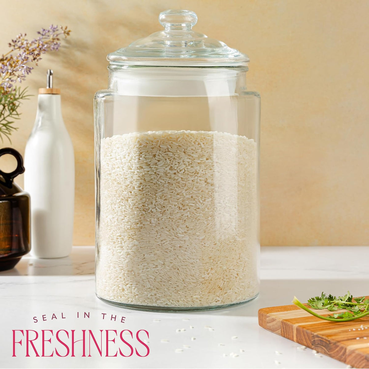 2-Gallon Tall Glass Cookie Jar with Airtight Lid – Large Kitchen Canister for Cookies, Sugar
