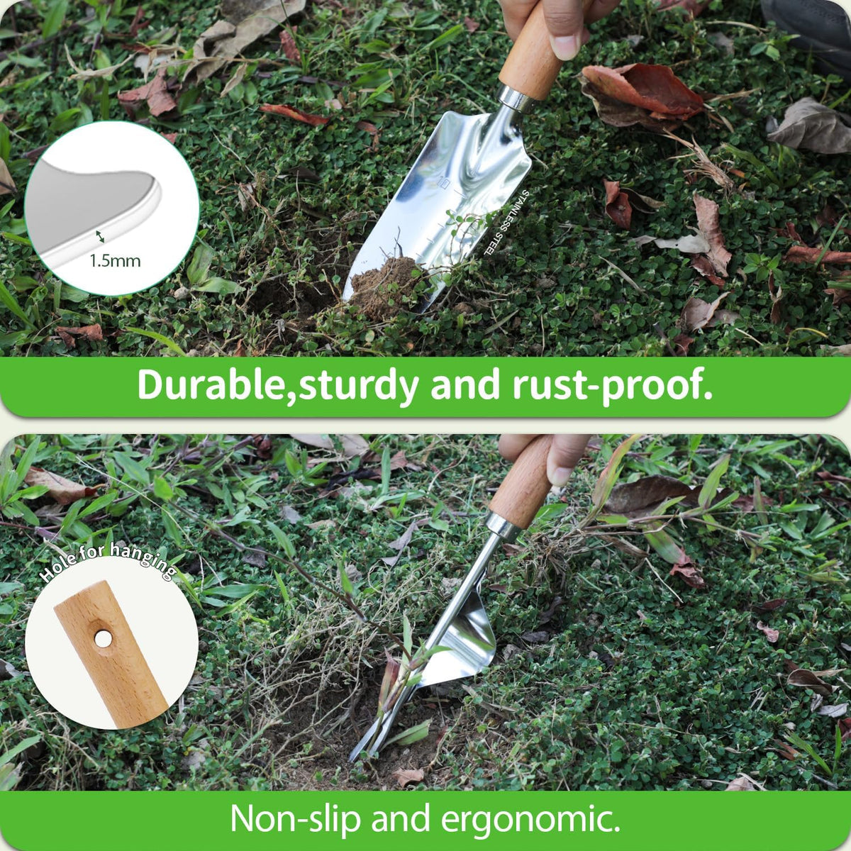 Garden Tool Set, 2 Pieces Stainless Steel Heavy Duty Garden Tools, Garden Kit with Ergonomic Wooden