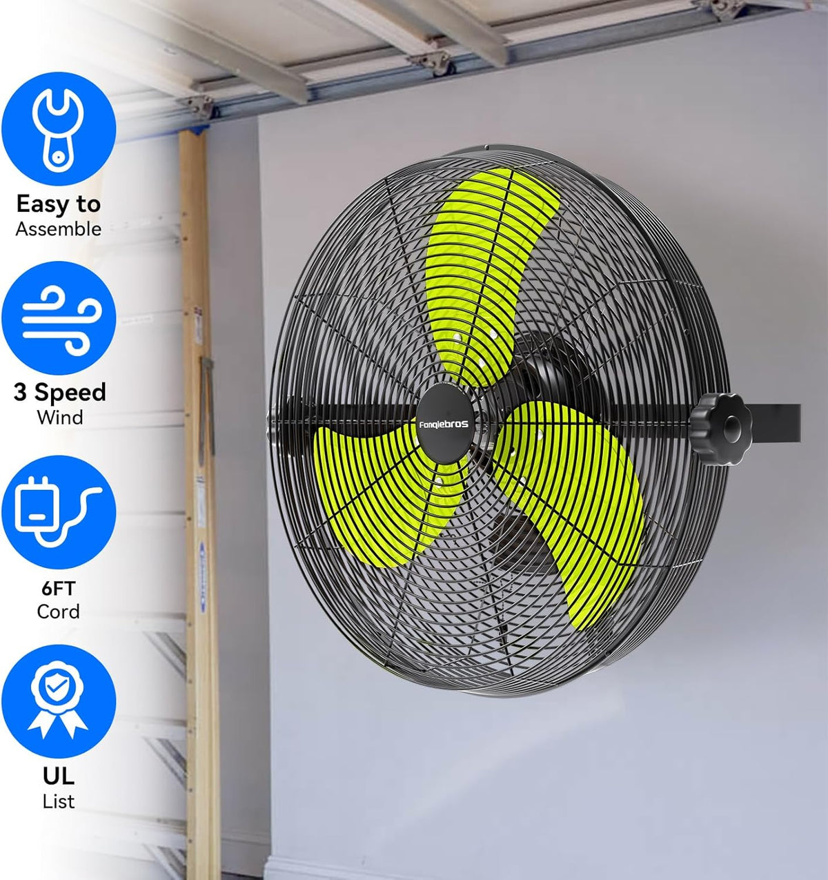 4580 CFM 18 inch High Velocity Wall Mounted Fan, 3-Speed Metal Fan with Sealed Motor, 360 Degree
