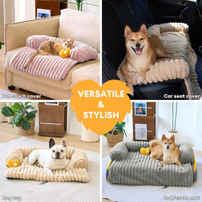 FUNNY FUZZY Pet Couch Cover for Sofa, Calming Dog Bed for Couch, Fluffy Plush Cat Bed Mat for
