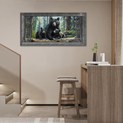 Large Wall Art Black Bear Canvas Cabin Living Room Pictures Prints Forest Oversize Wall Decor
