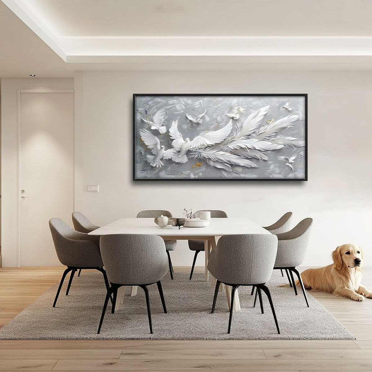 Quorin Feather Dove Bird Large Wall Art White Gray Holy Wings Pictures Peaceful Birds Flying Wall