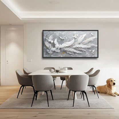Quorin Feather Dove Bird Large Wall Art White Gray Holy Wings Pictures Peaceful Birds Flying Wall