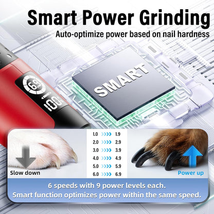 Casfuy Smart 6-Speed Dog Nail Grinder - 50% More Power Pet Nail Grinder with 2 LED Lights Quiet