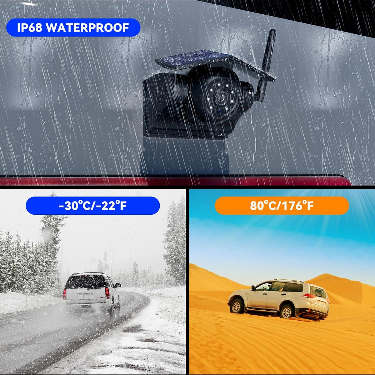 Magnetic Solar Wireless Backup Camera, 10000mAh Rechargeable Battery Powered Reversing Camera