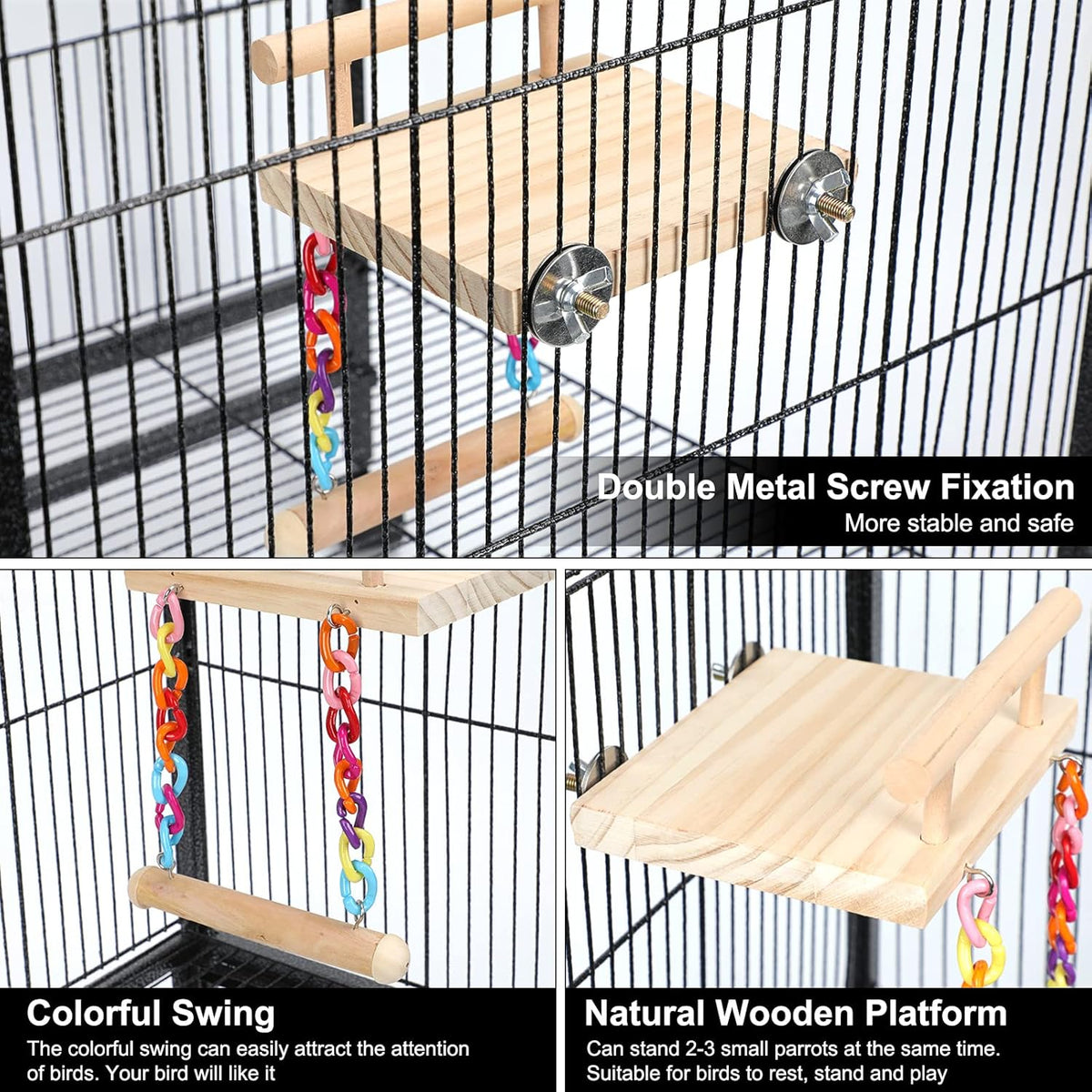 Bird Perches Cage Toys Parrot Wooden Platform Play Gyms Exercise Stands with Acrylic Wood Swing