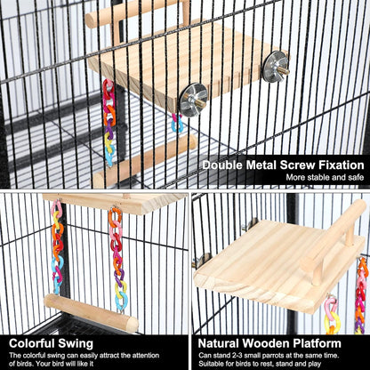 Bird Perches Cage Toys Parrot Wooden Platform Play Gyms Exercise Stands with Acrylic Wood Swing