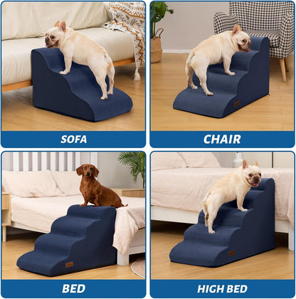 4-Step Dog Stairs and Ramp for Beds or Couches,Non-Slip Sturdy Pet Steps for Small Dogs and