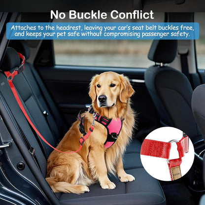 3 Pack Dog Seat Belt for Car, Car Headrest Restraint Adjustable Nylon Fabric, Dog Restraints