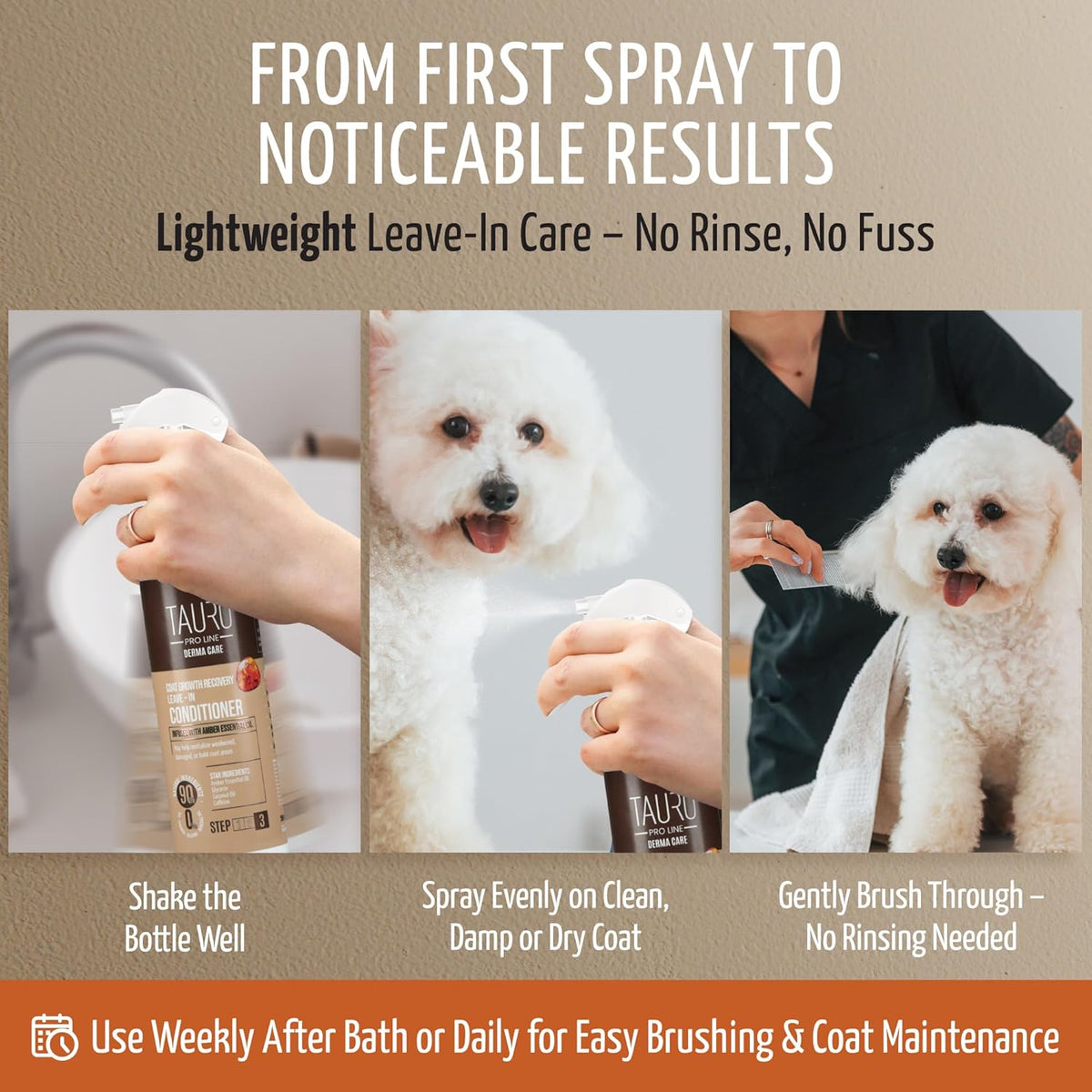 Tauro Pro Line Dog Leave in Conditioner Spray - Supports Pet Coat Regrowth - Cat & Dog Detangler