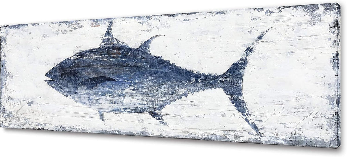 Yihui Arts Canvas Wall Art Hand Painted Abstract Tuna Fish Painting Modern Artwork Coastal Pictures