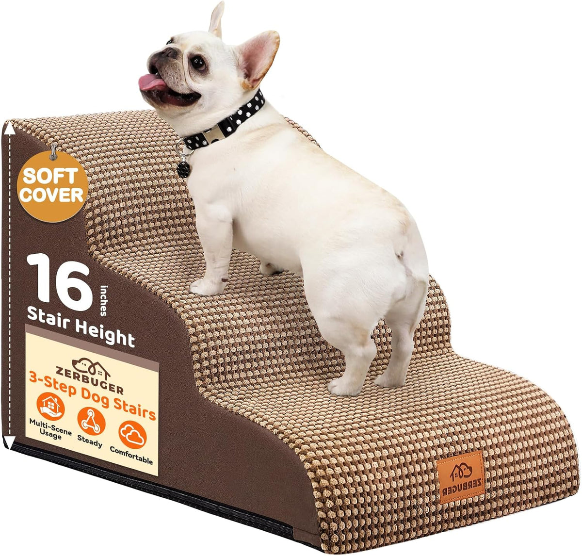 Dog Ramp and Stair for Bed 16" H-20 H,3-Step Cat Stair for Sofa and Chair,4-Step Dog Ramp for High
