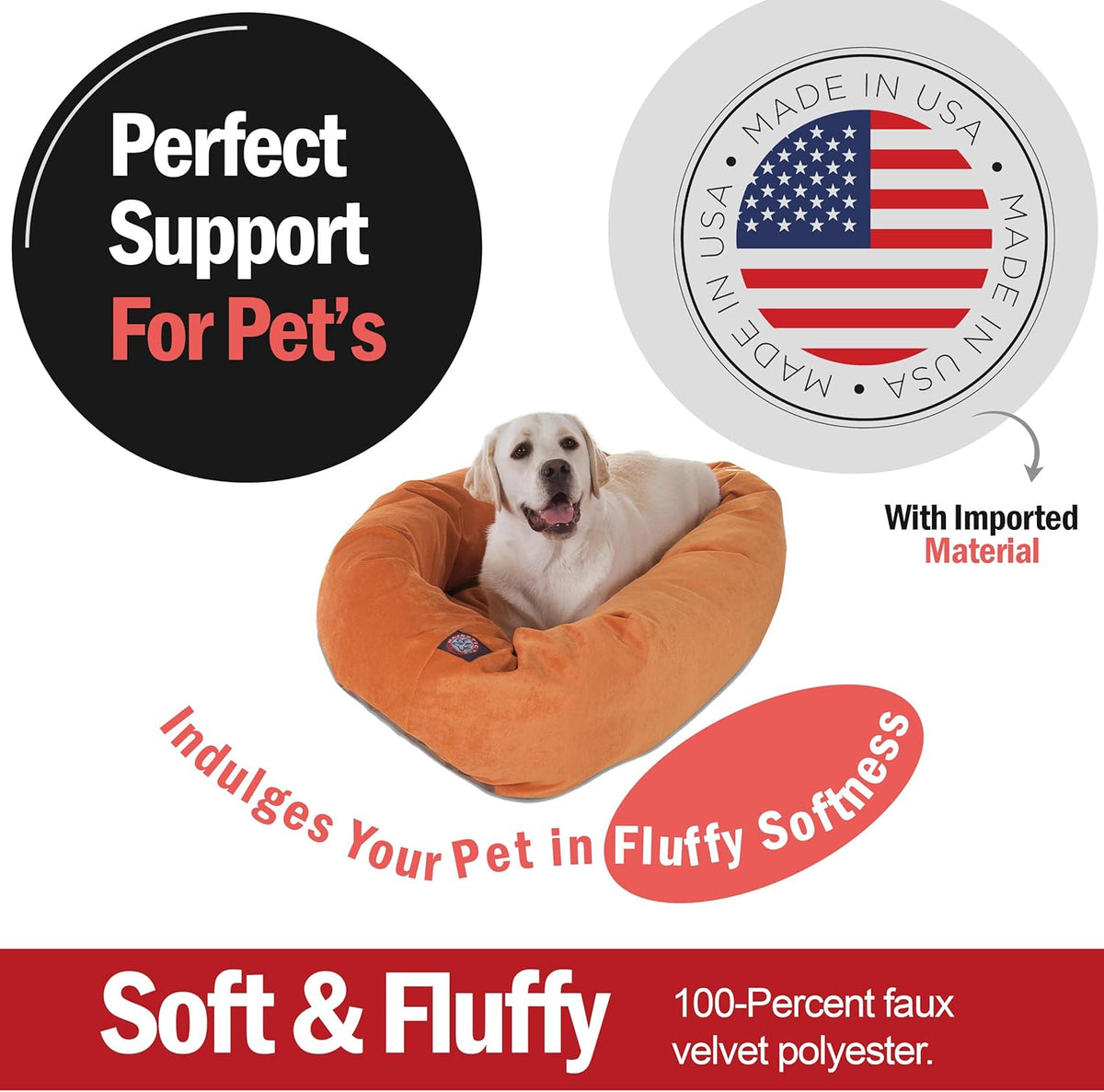 Majestic Pet 40 Inch Micro Velvet Calming Dog Bed Washable 40x29x9 (inch) – Cozy Soft Round Donut