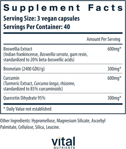 Vital Nutrients BCQ | Vegan Boswellia, Bromelain, Curcumin & Quercetin Supplement | Joint Support