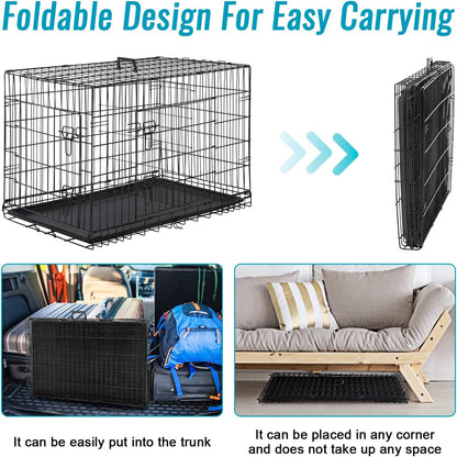 FDW Dog Crate for Small Dogs 24 Inch Folding Metal WirePet Cage Double Door W/Divider Panel Indoor