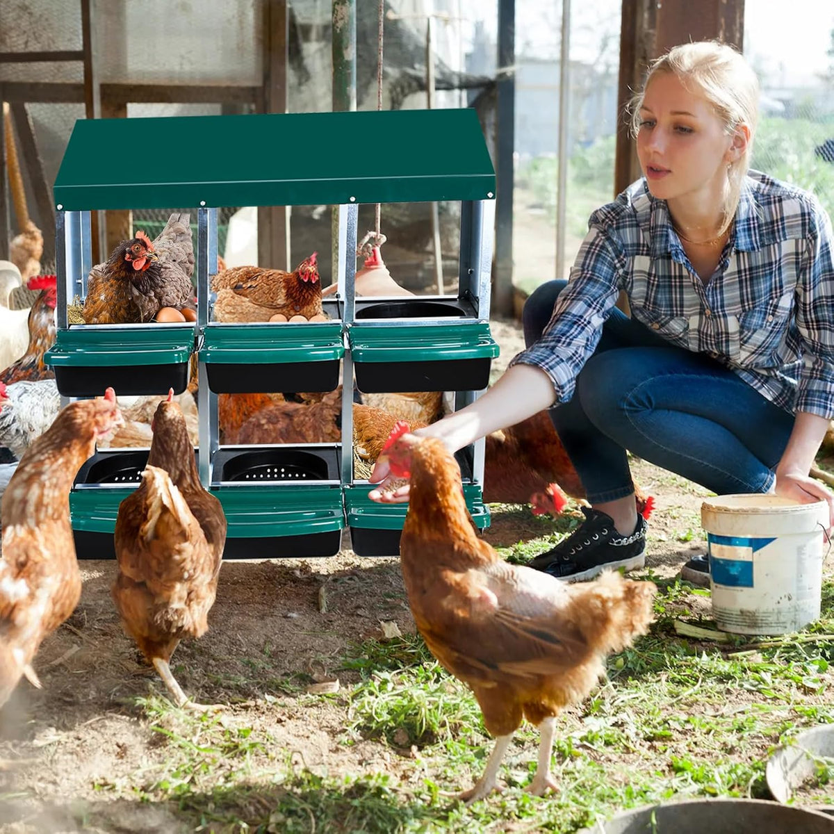 Chicken Nesting Box, 6 Hole 2 Layer Hen Nest Boxes, Roll Away Eggs Laying Boxes,Cleanable Pull Out