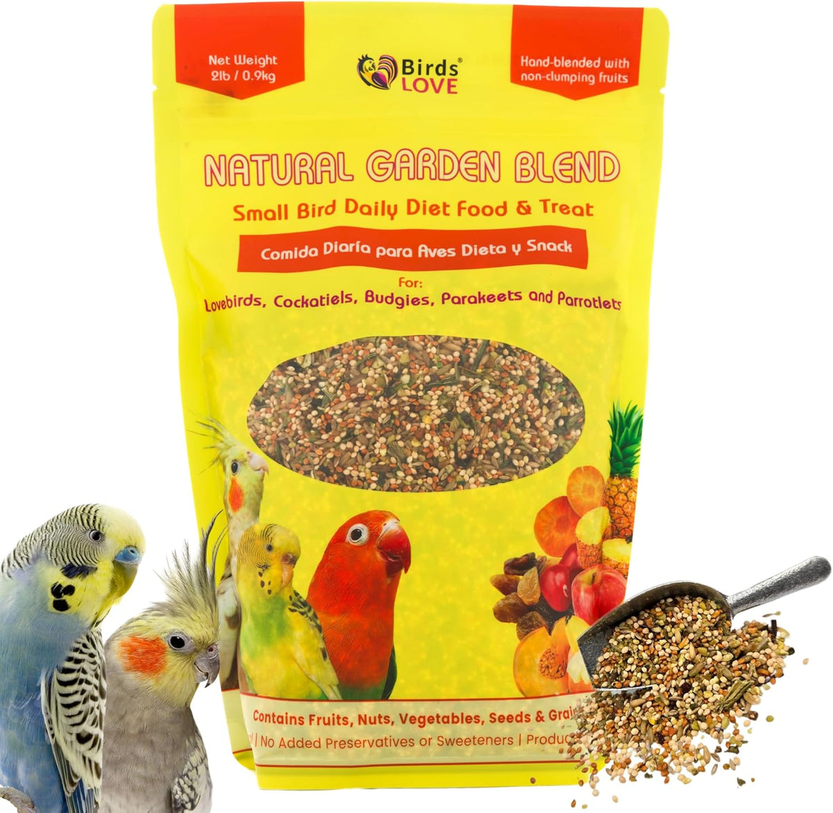Birds LOVE All Natural Garden Blend Bird Food for Small Birds - Lovebirds, Cockatiels, Parakeets