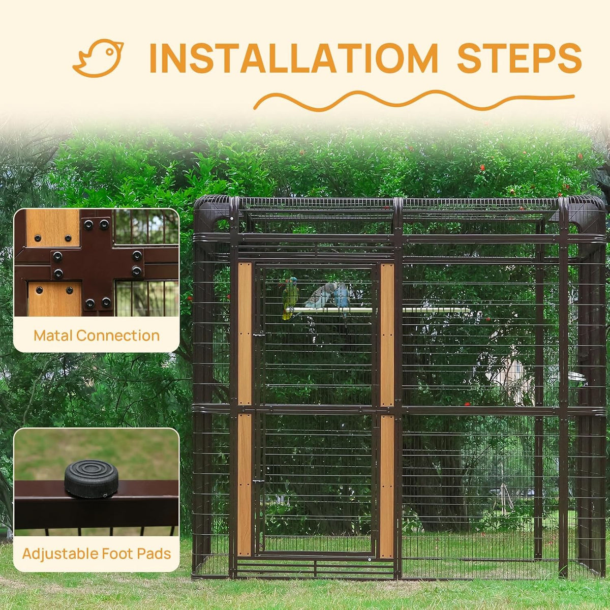 Large Bird Cage for Parakeets Outdoor Bird Aviary Parrot Cage with Perch, Walk-in Heavy Duty